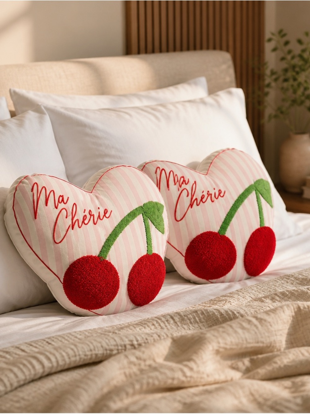 Heart Cherry Throw Pillow - Pink & Red (2)
